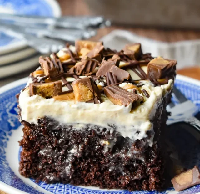 Chocolate Peanut Butter Poke Cake